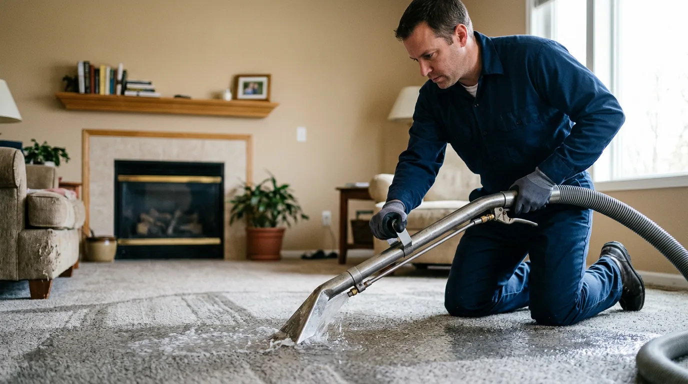 Water damage restoration technician working near Plover, IA